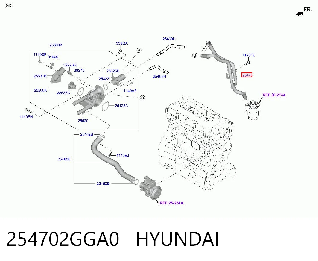 254702GGA0 Hyundai/Kia Manguera de refrigeración