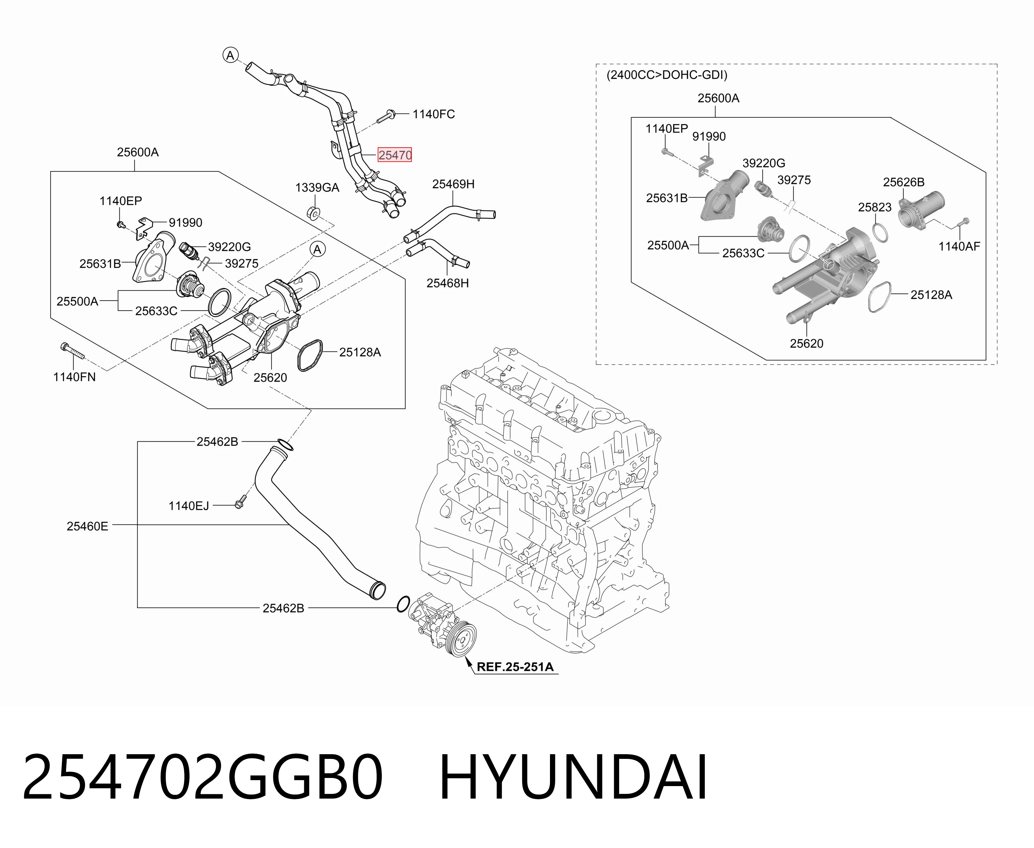 254702GGB0 Hyundai/Kia Manguera de refrigeración