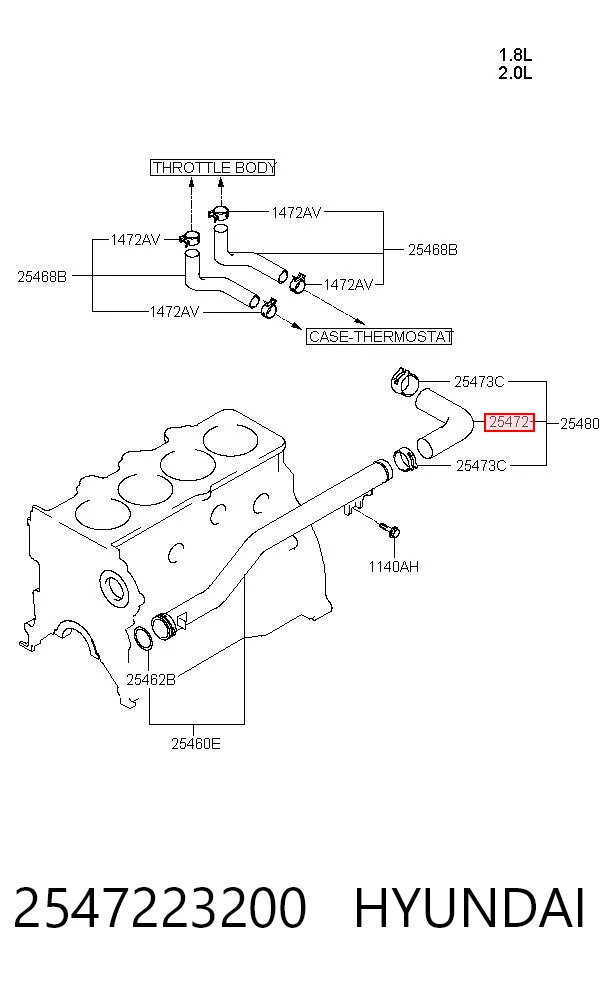 2547223200 Hyundai/Kia Manguera del termostato