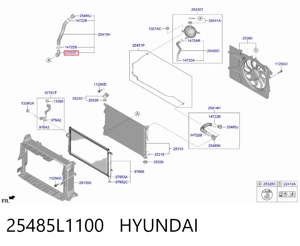 25485L1100 Hyundai/Kia Brida del sistema de refrigeración (triple unión)