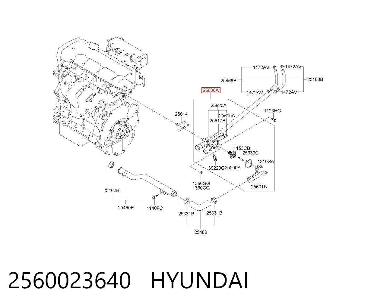 2560023640 Hyundai/Kia Caja del termostato