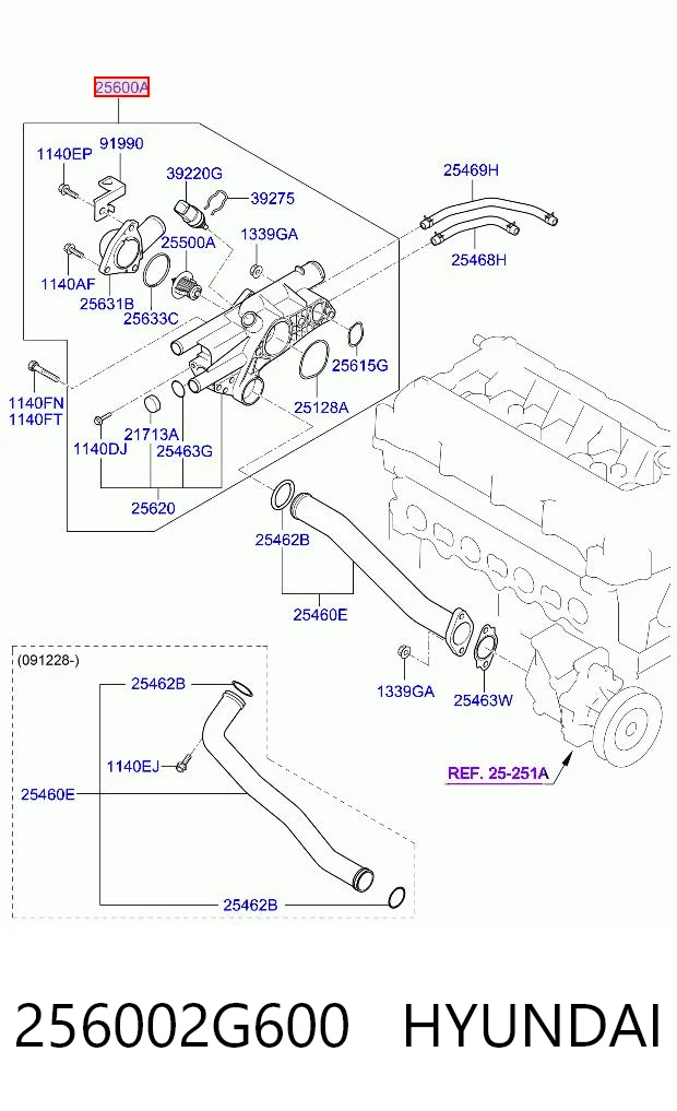 256002G600 Hyundai/Kia Caja del termostato