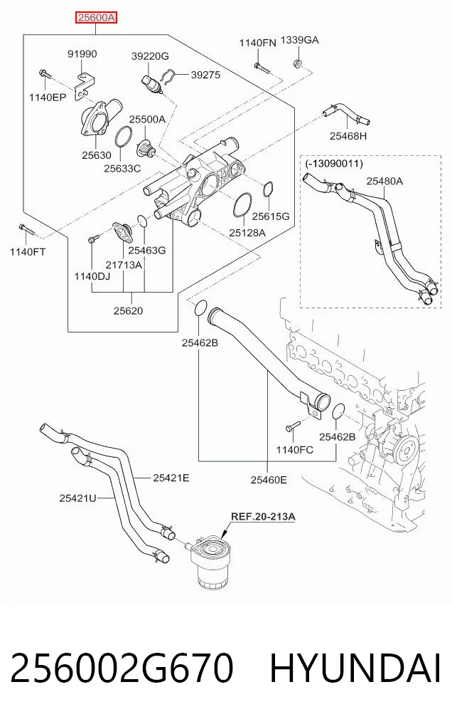 256002G670 Hyundai/Kia Caja del termostato