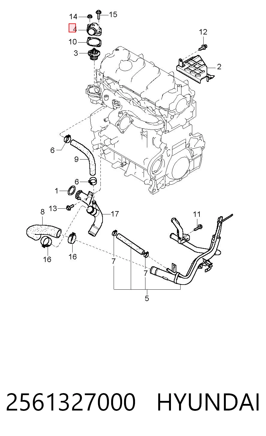 2561327000 Hyundai/Kia Tapa de termostato
