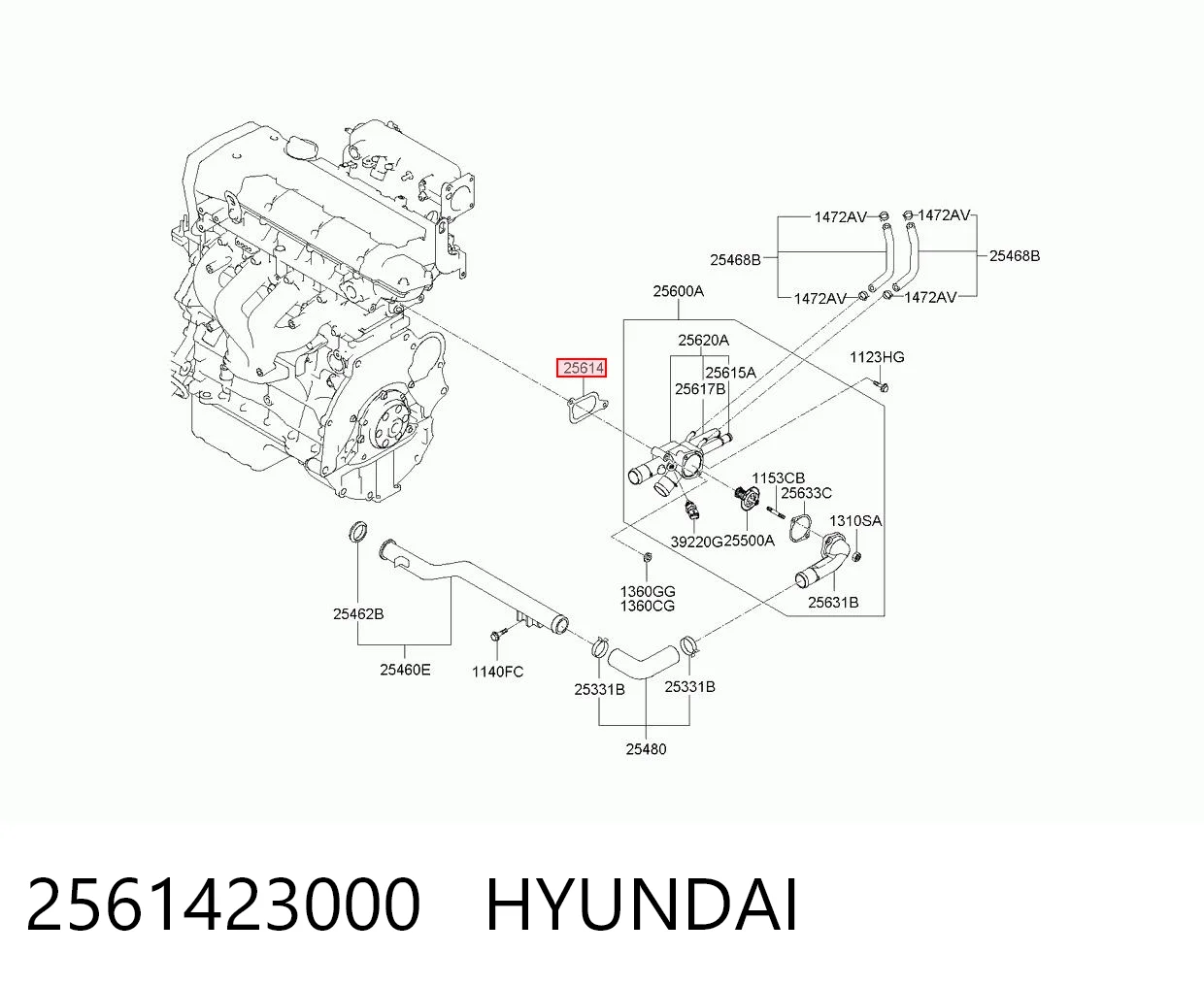 2561423000 Hyundai/Kia Junta de la carcasa del termostato