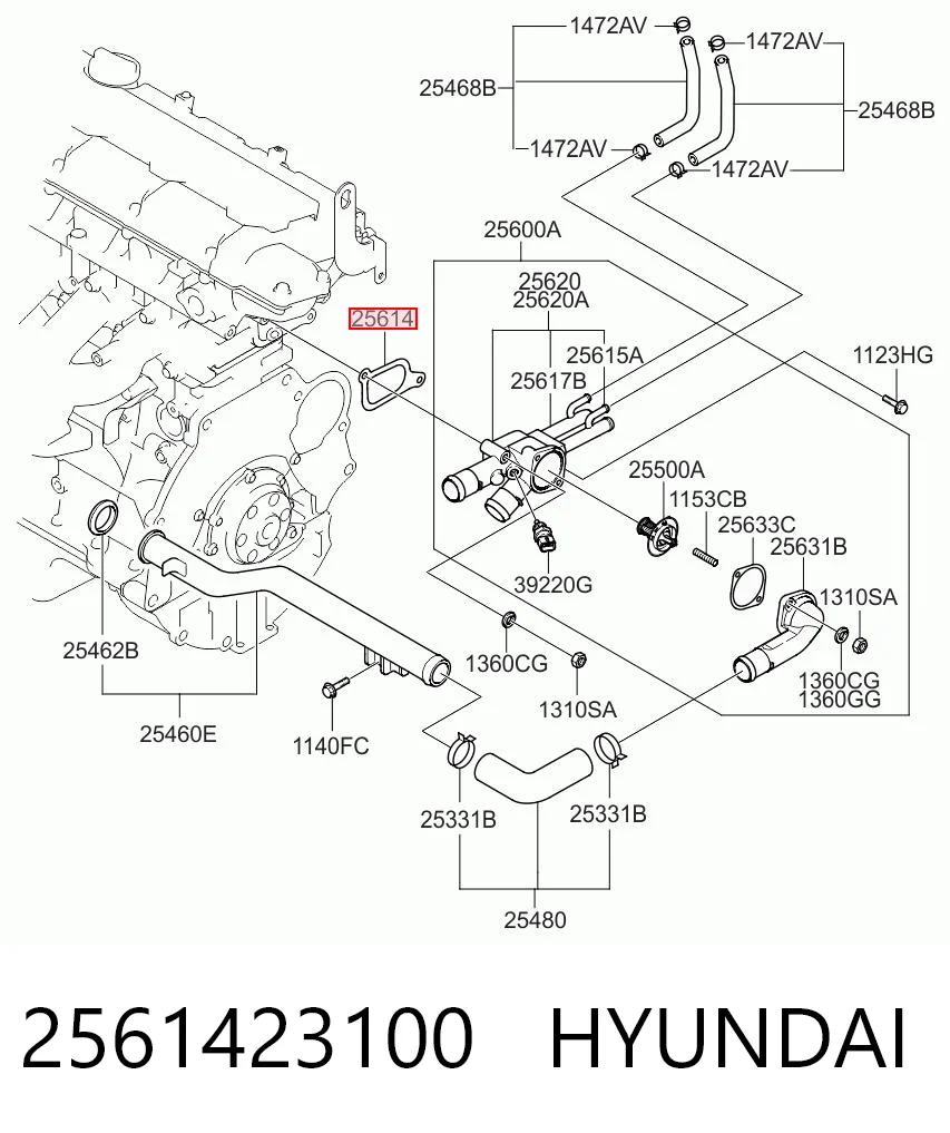 2561423100 Hyundai/Kia Junta de la carcasa del termostato