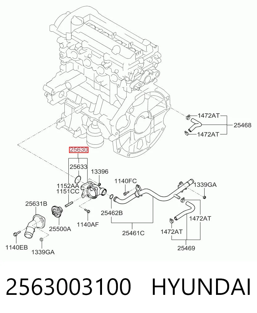 2563003100 Hyundai/Kia Caja del termostato