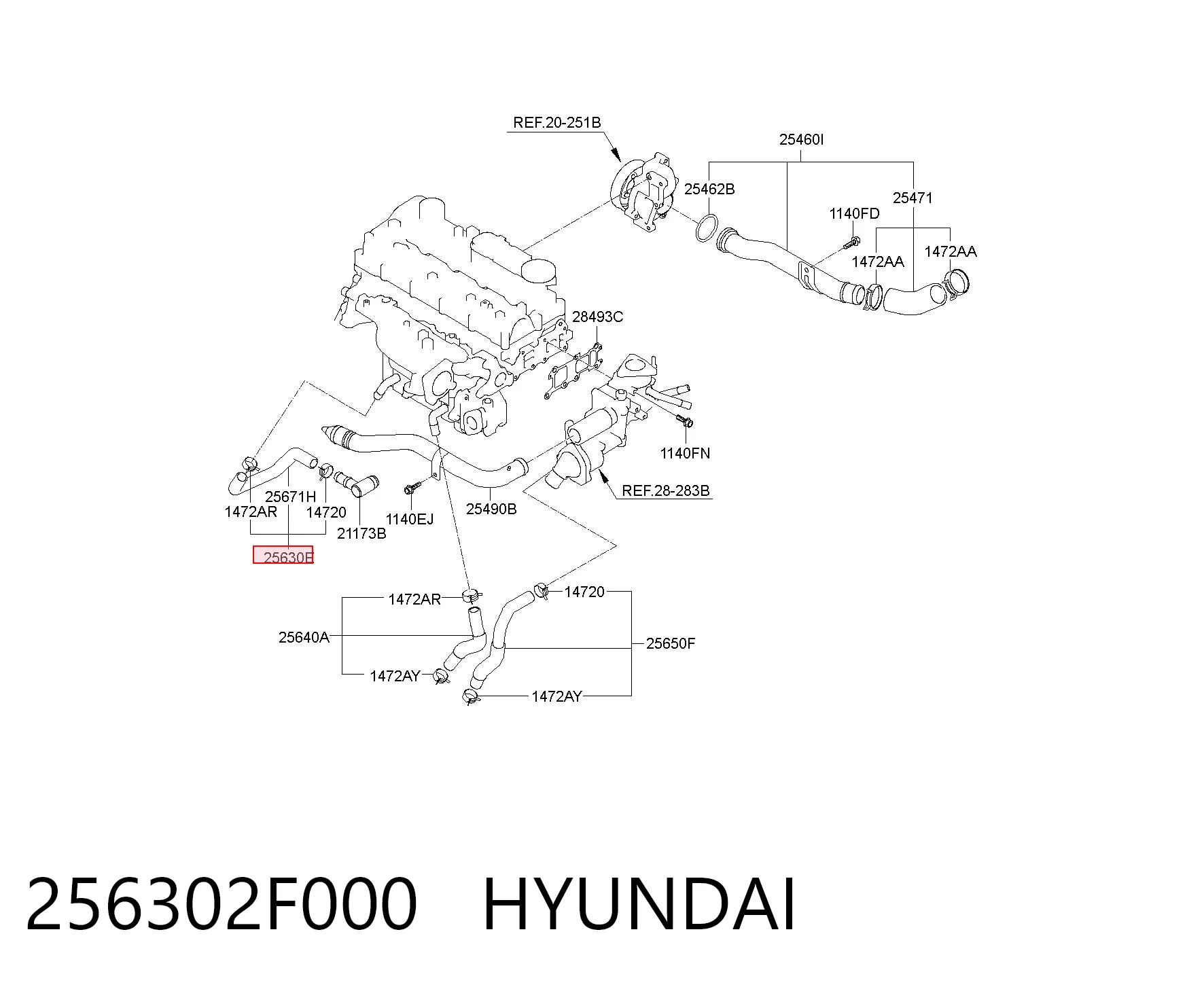 256302F000 Hyundai/Kia Manguera de radiador EGR, suministro