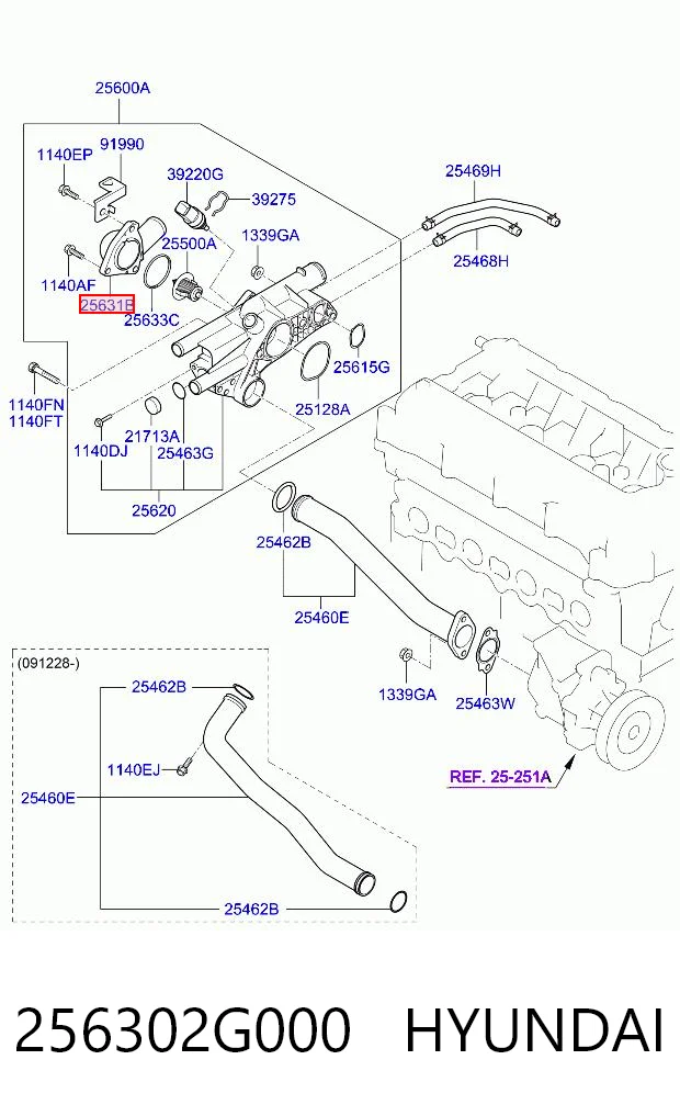 256302G000 Hyundai/Kia Tapa de termostato