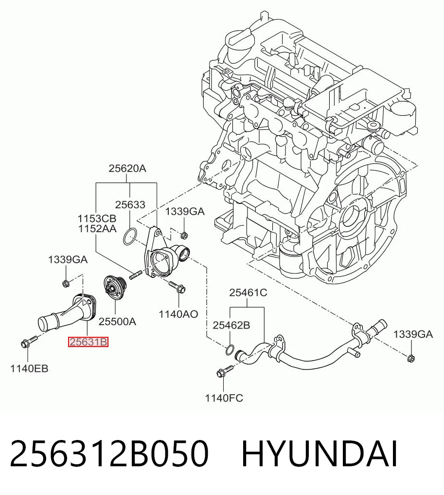 256312B050 Hyundai/Kia Tapa de termostato