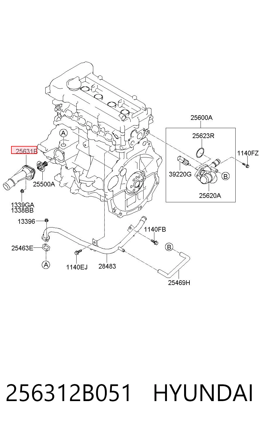 256312B051 Hyundai/Kia Tapa de termostato