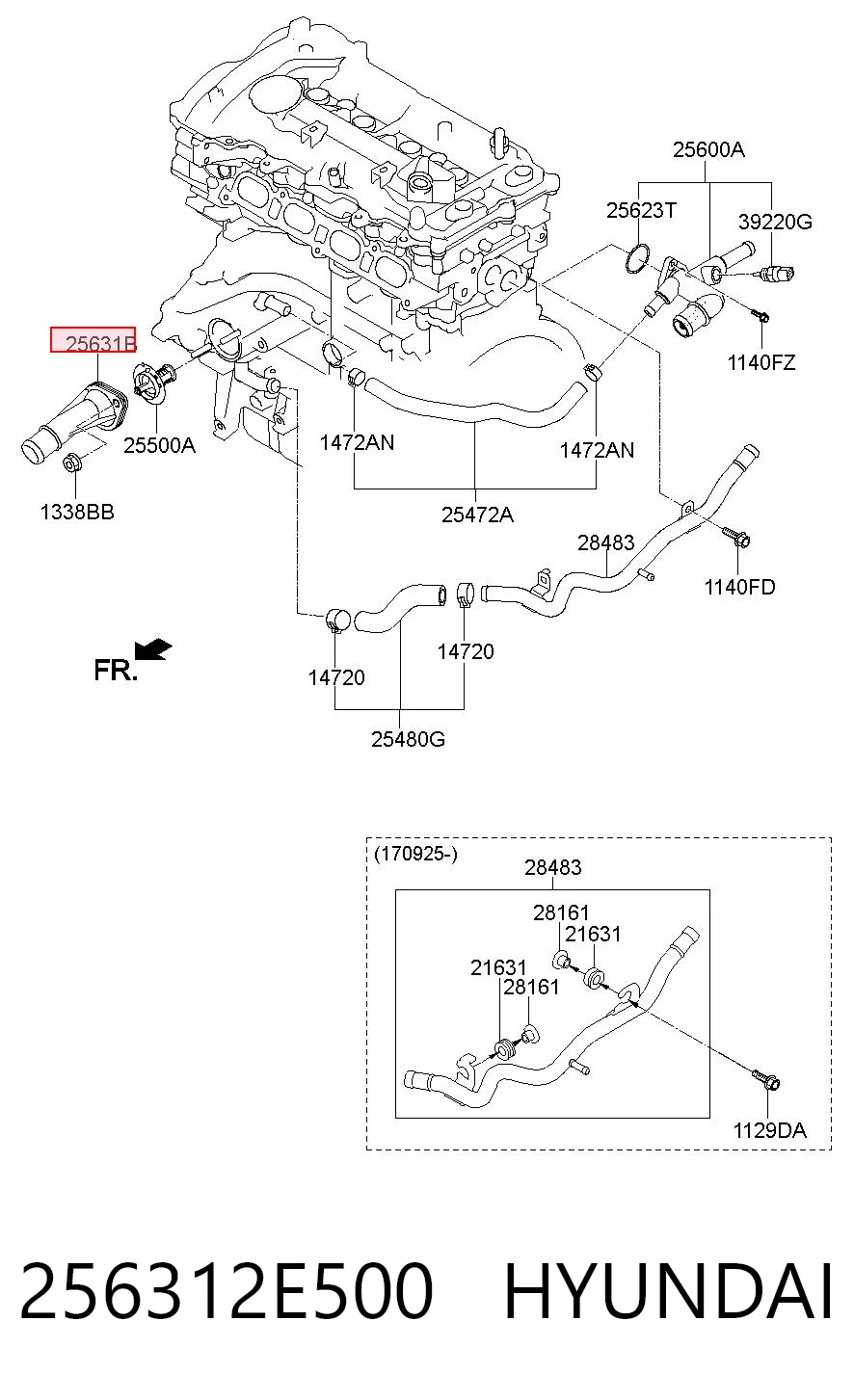 256312E500 Hyundai/Kia Tapa de termostato