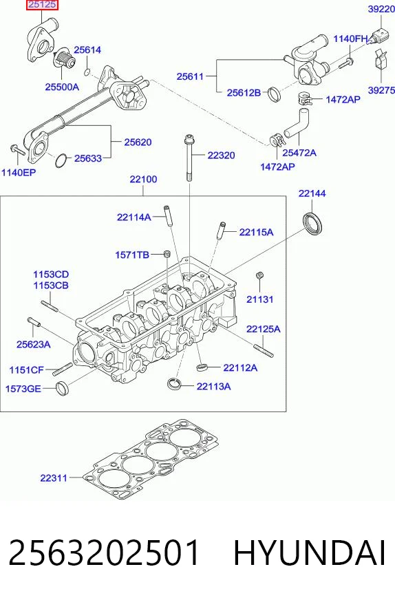 2563202501 Hyundai/Kia Caja del termostato