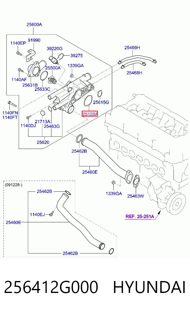 256412G000 Hyundai/Kia Junta de la carcasa del termostato