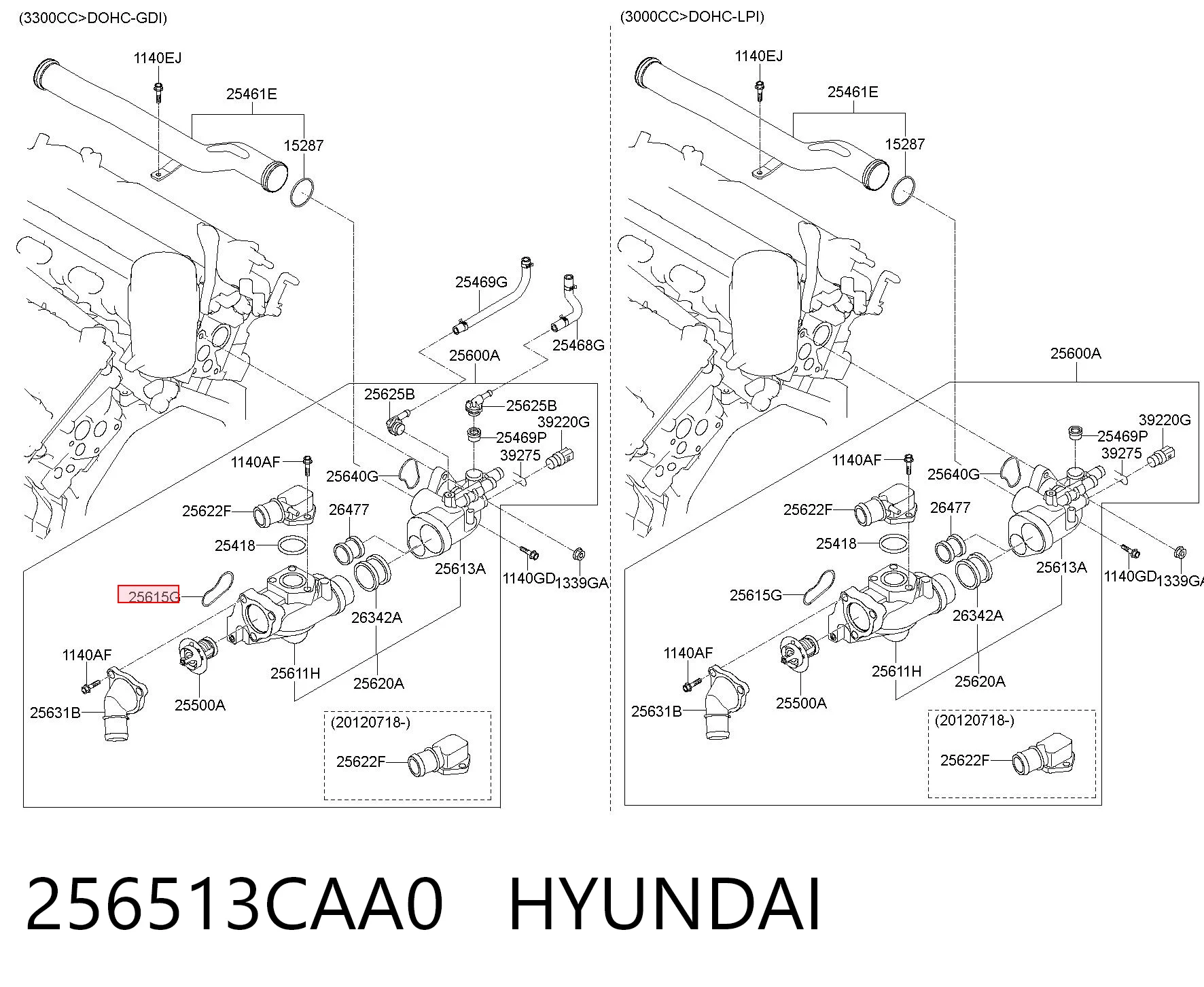 256513CAA0 Hyundai/Kia Junta termostato