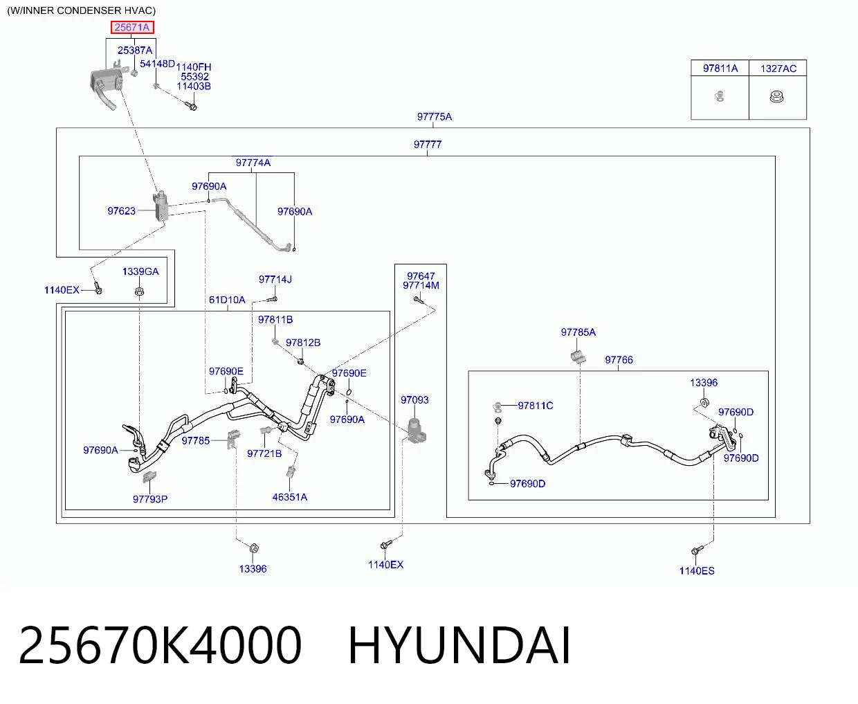 25670K4000 Hyundai/Kia Intercambiador de calor del sistema de aire acondicionado