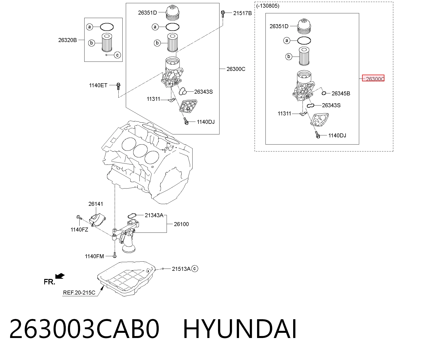 263003CAB0 Hyundai/Kia Portafiltro de aceite