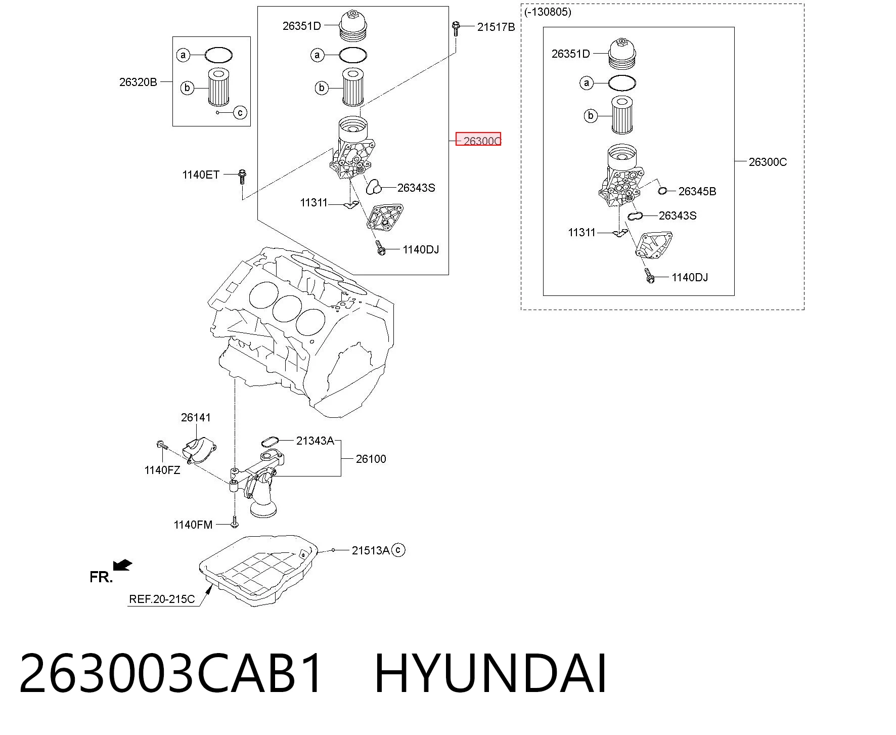 263003CAB1 Hyundai/Kia Portafiltro de aceite