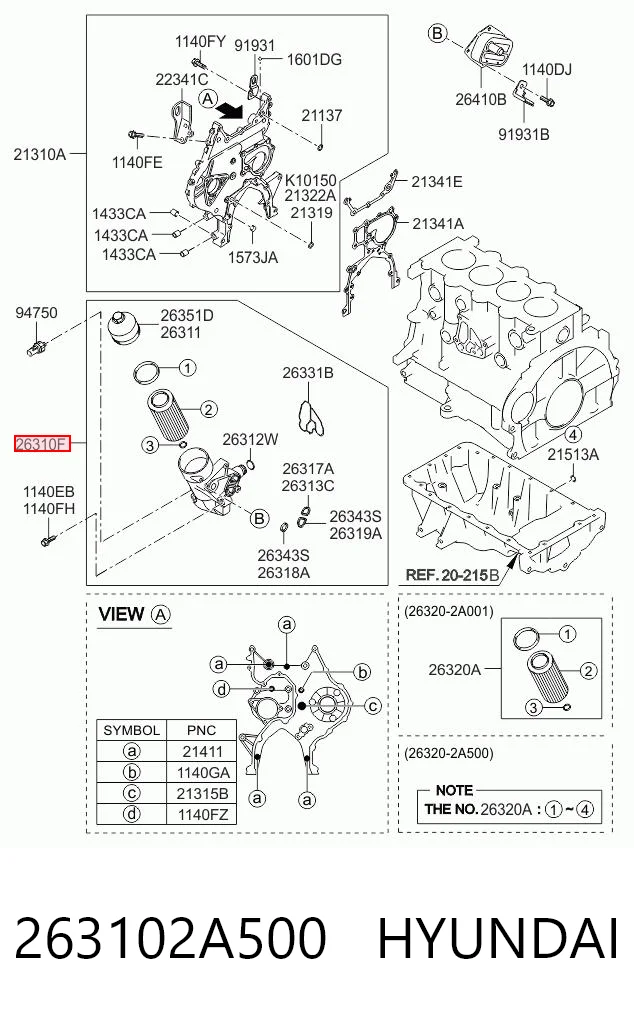 263102A500 Hyundai/Kia Portafiltro de aceite