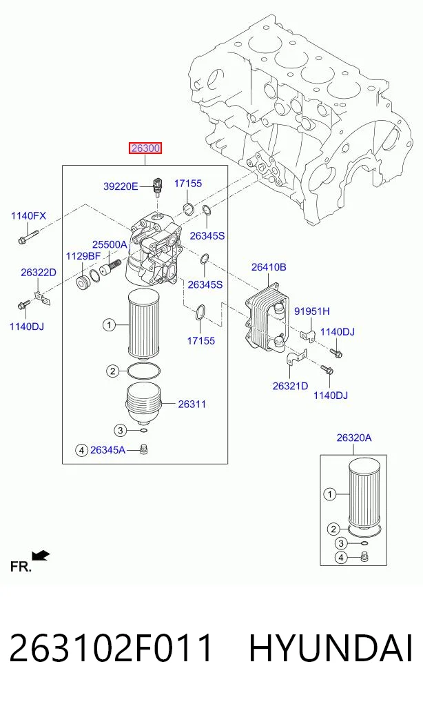263102F011 Hyundai/Kia Portafiltro de aceite