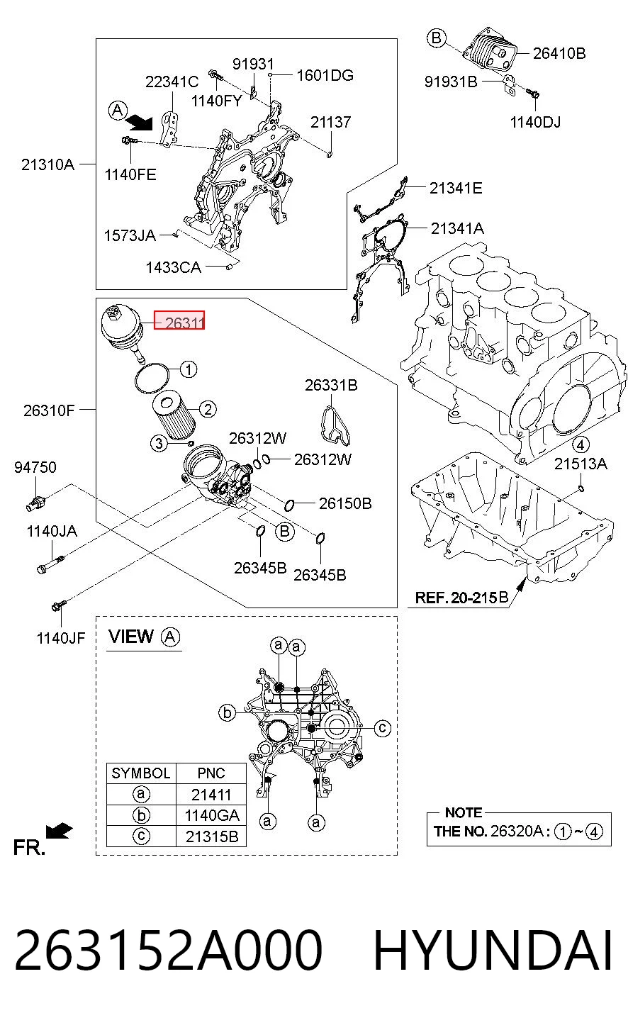 263152A000 Hyundai/Kia Tapa del filtro de aceite