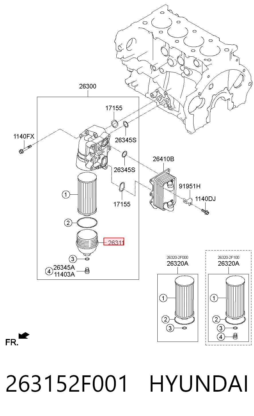 263152F001 Hyundai/Kia Tapa del filtro de aceite