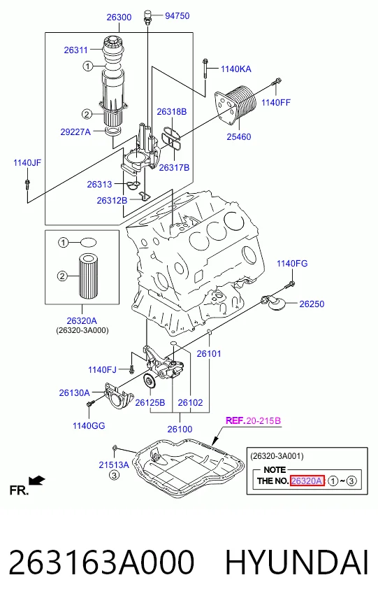 Filtro de aceite 263163A000 HYUNDAI