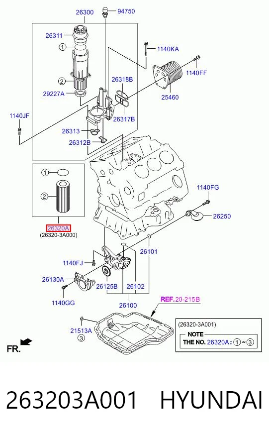 Filtro de aceite 263203A001 HYUNDAI