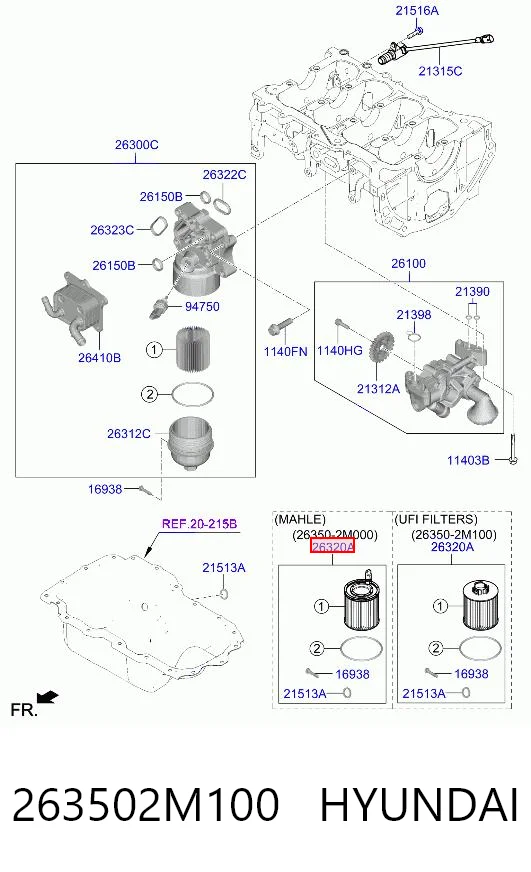 263502M100 Hyundai/Kia Filtro aceite