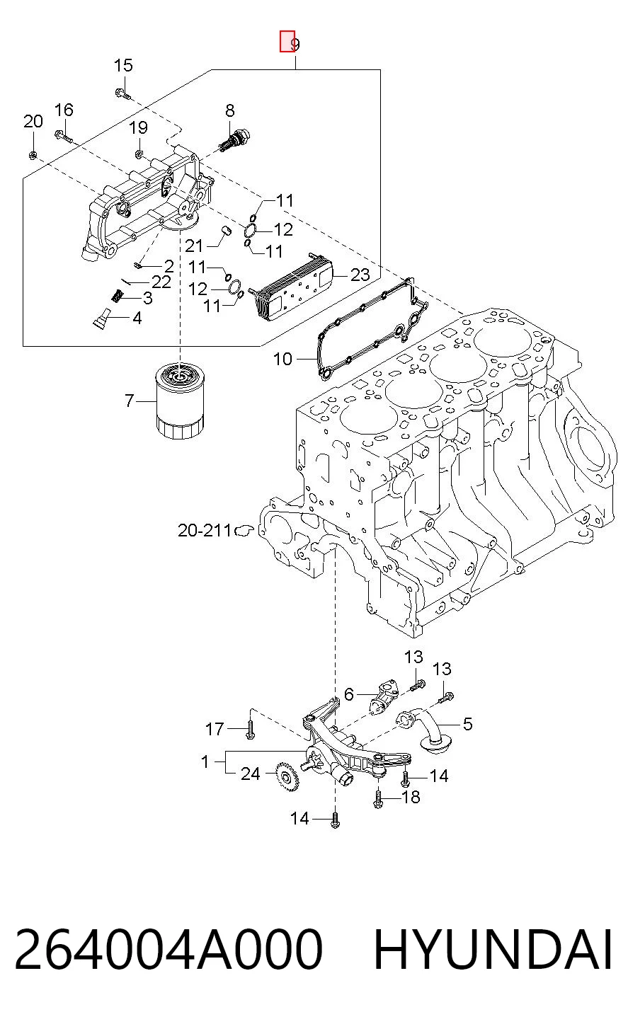 Radiador de aceite debajo del filtro 264004A000 HYUNDAI