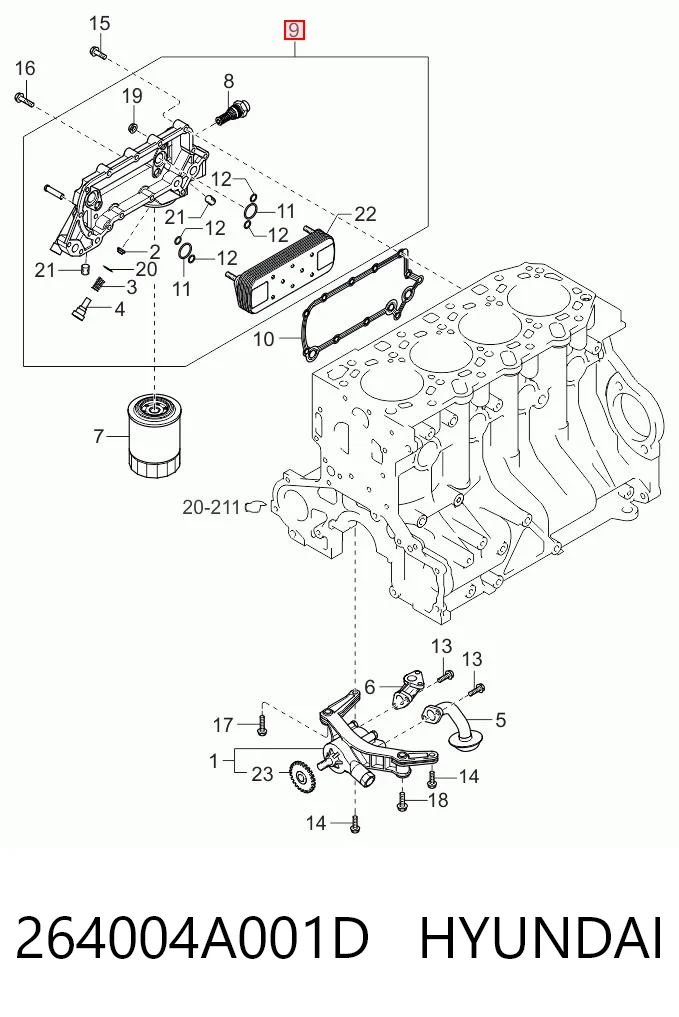 Radiador de aceite debajo del filtro 264004A001D HYUNDAI