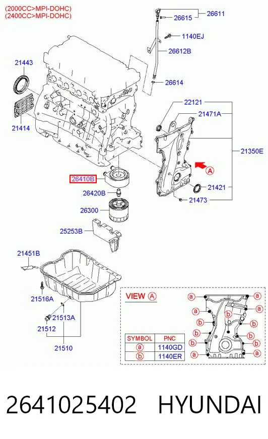 2641025402 Hyundai/Kia Radiador de aceite debajo del filtro
