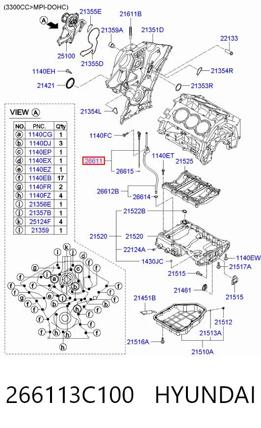 266113C100 Hyundai/Kia Medidor de aceite