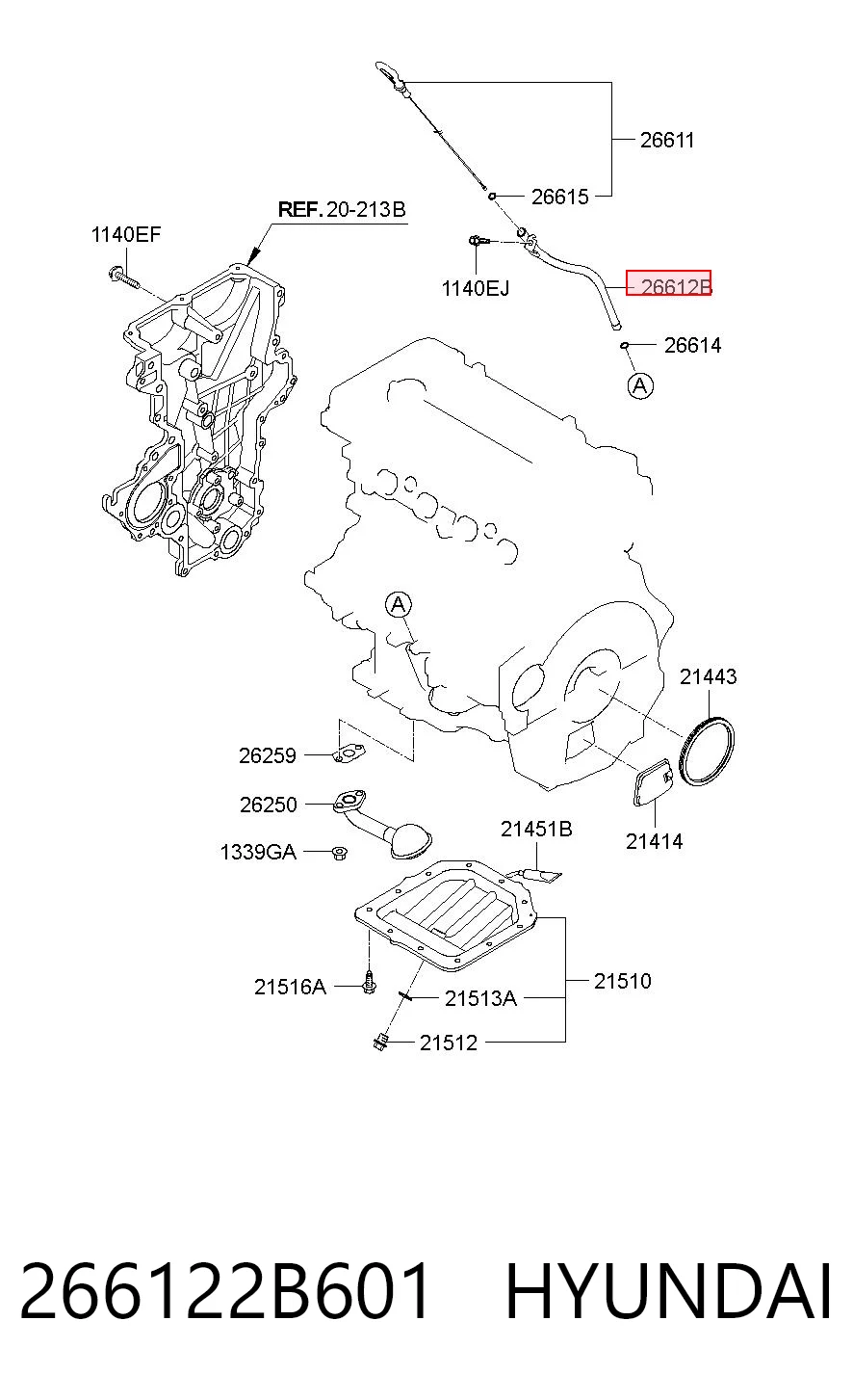 266122B601 Hyundai/Kia Guía de la varilla de nivel de aceite del motor
