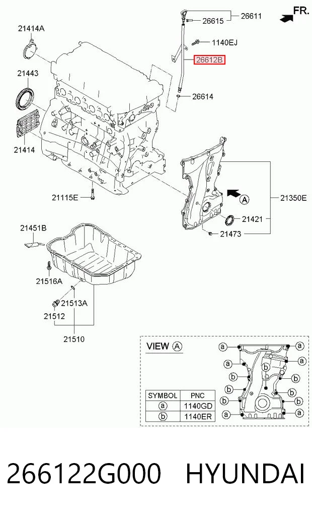 266122G000 Hyundai/Kia Guía de la varilla de nivel de aceite del motor