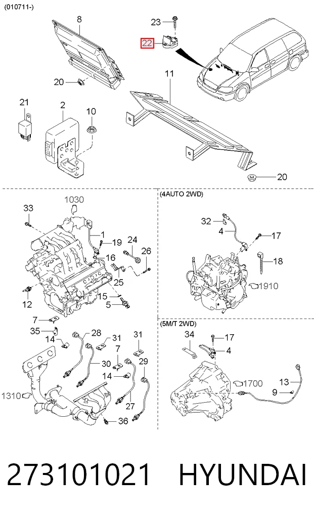 Sensor de posición del pedal del acelerador 273101021 HYUNDAI