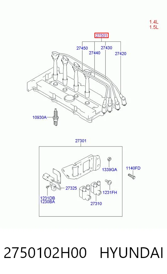 2750102H00 Hyundai/Kia Cables de alta tensión, juego