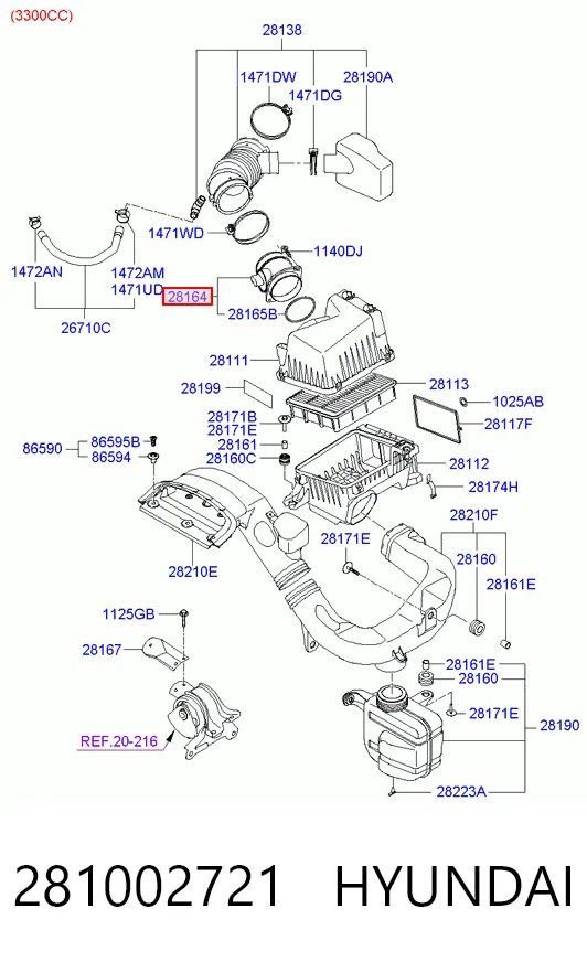 281002721 Hyundai/Kia Sensor de flujo de aire
