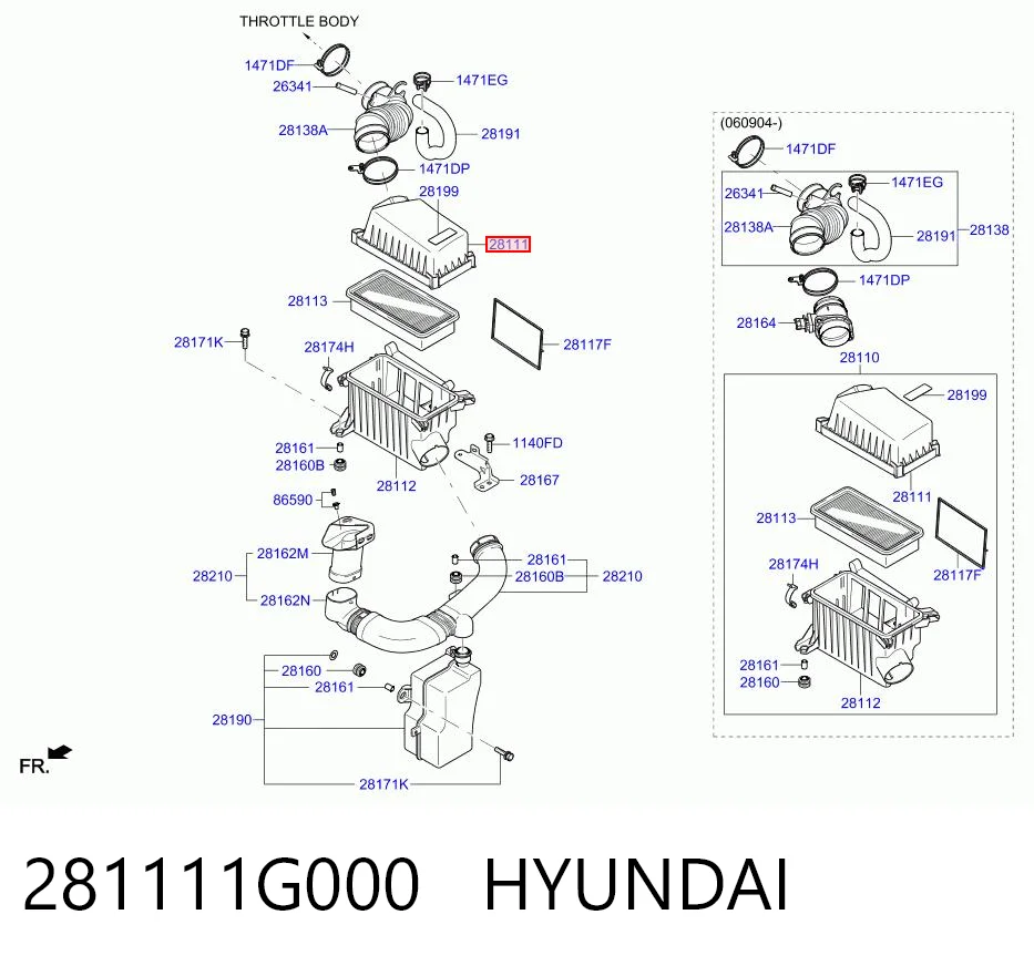 281111G000 Hyundai/Kia Carcasa del filtro de aire, parte superior