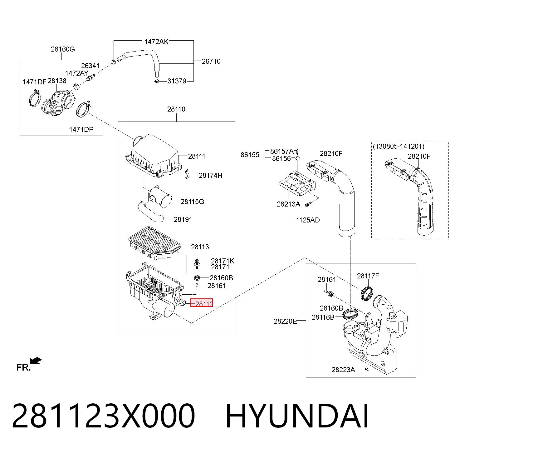 281123X000 Hyundai/Kia Caja del filtro de aire, parte inferior