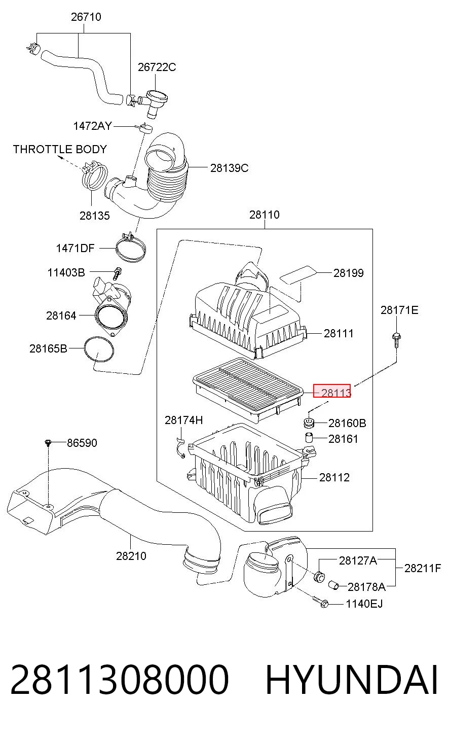 Filtro de aire de motor KIA Cerato  (2004-2008)