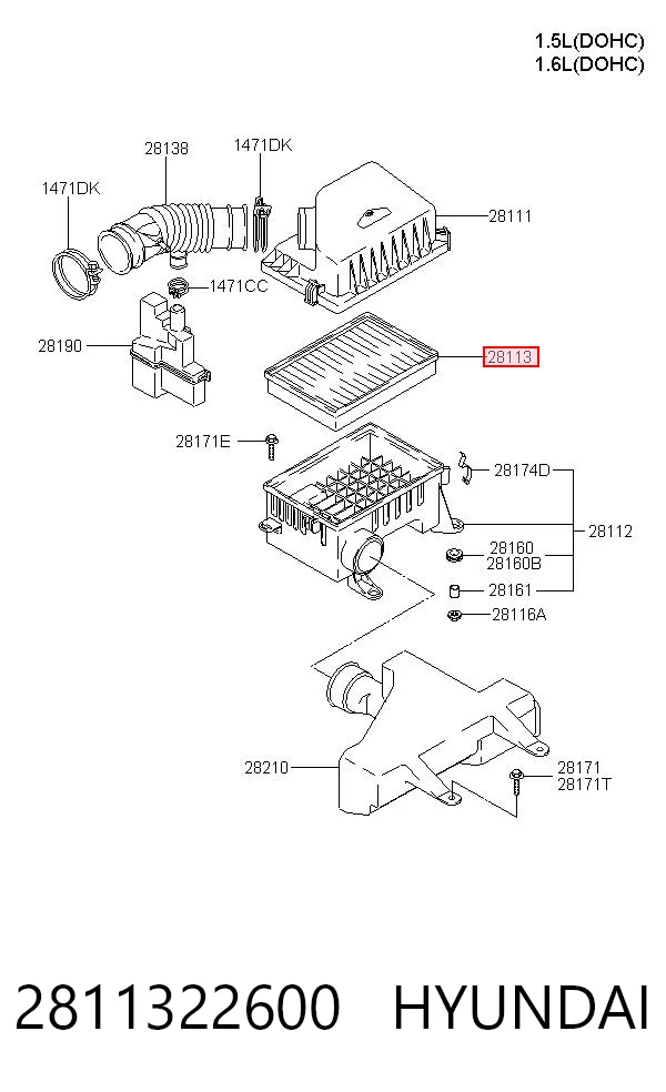 2811322600 Hyundai/Kia Filtro de aire de motor