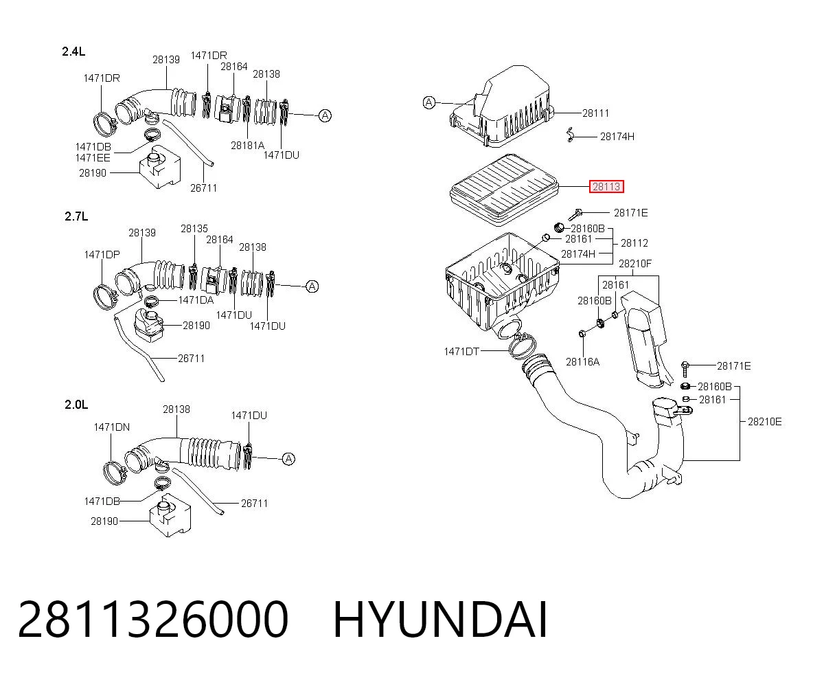 2811326000 Hyundai/Kia Filtro de aire de motor