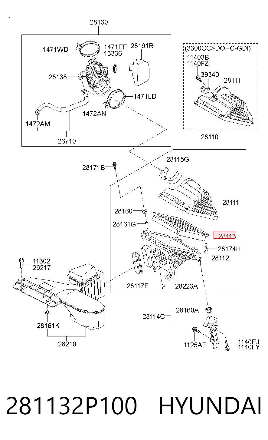 281132P100 Hyundai/Kia Filtro de aire de motor