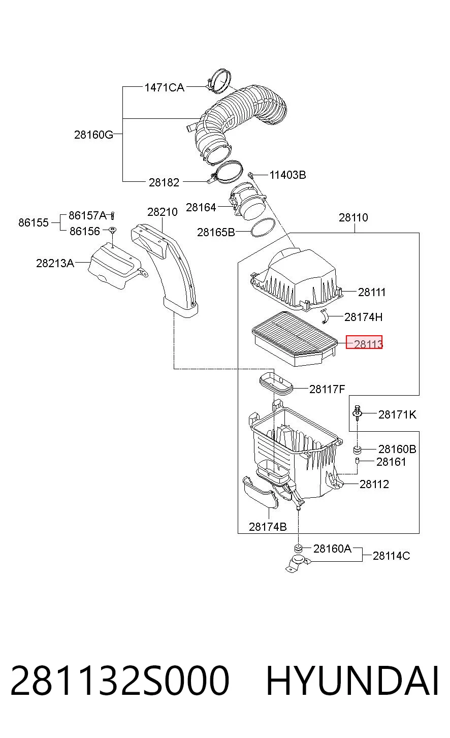 281132S000 Hyundai/Kia Filtro de aire de motor