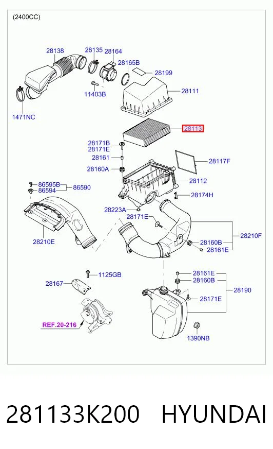 281133K200 Hyundai/Kia Filtro de aire de motor