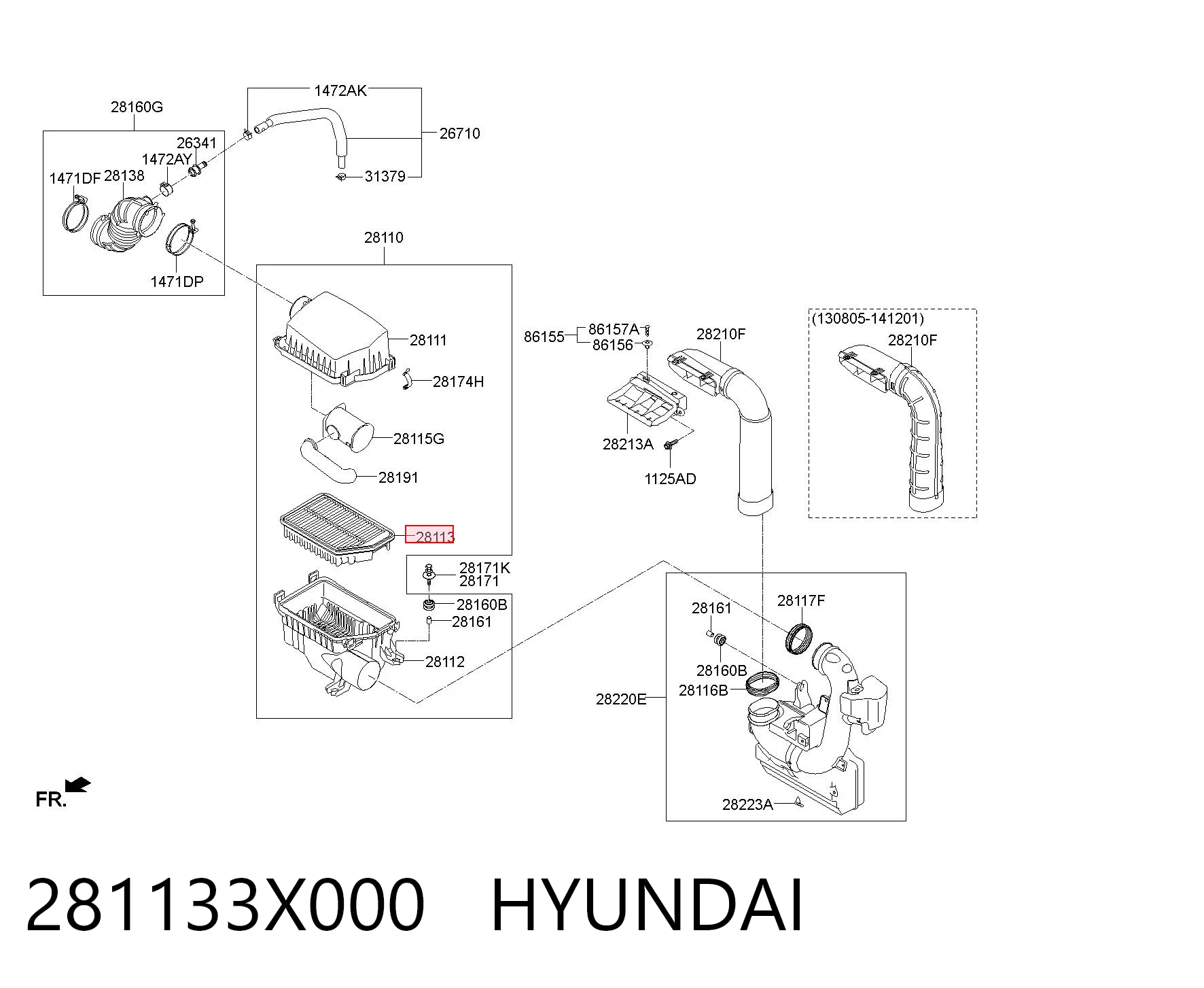 281133X000 Hyundai/Kia Filtro de aire de motor