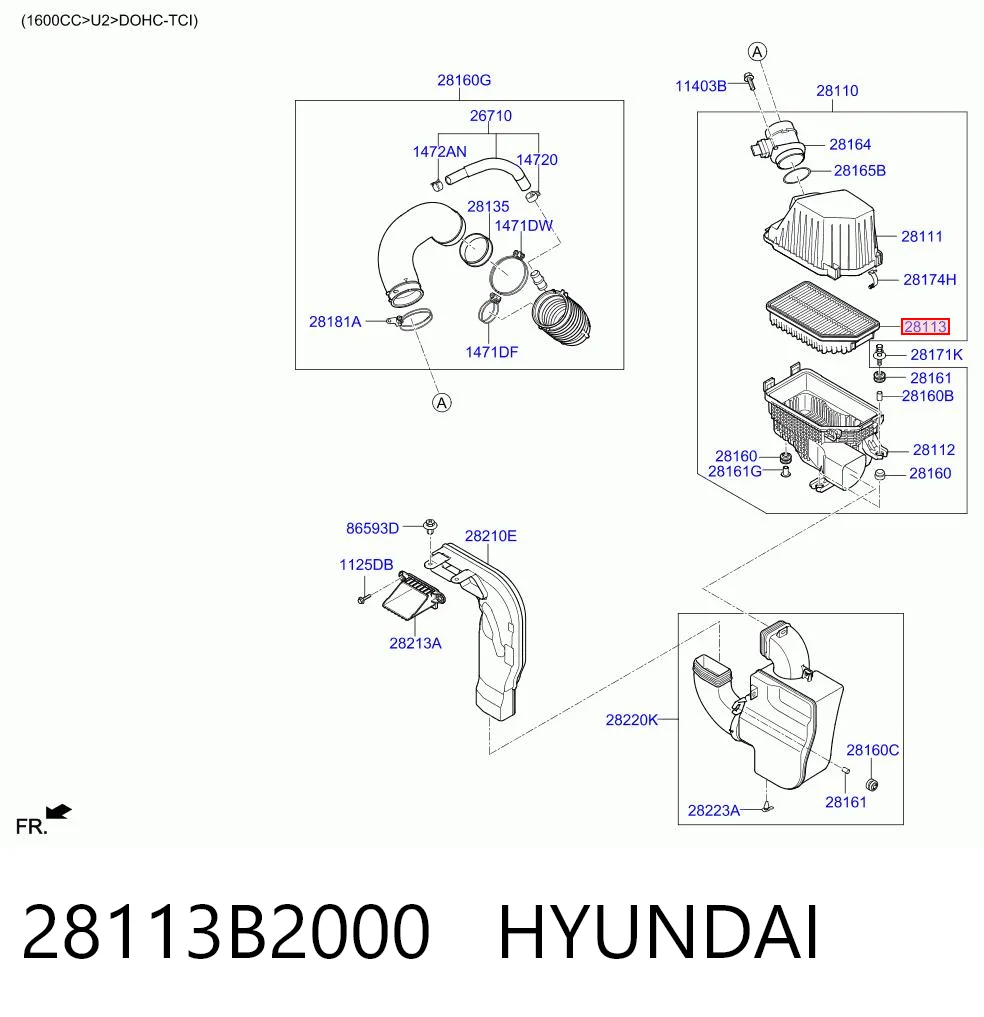 28113B2000 Hyundai/Kia Filtro de aire de motor