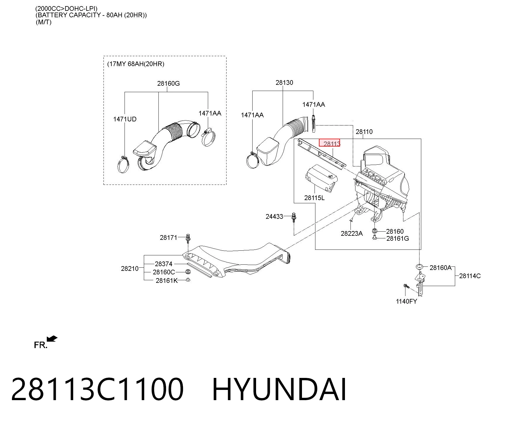 28113C1100 Hyundai/Kia Filtro de aire de motor