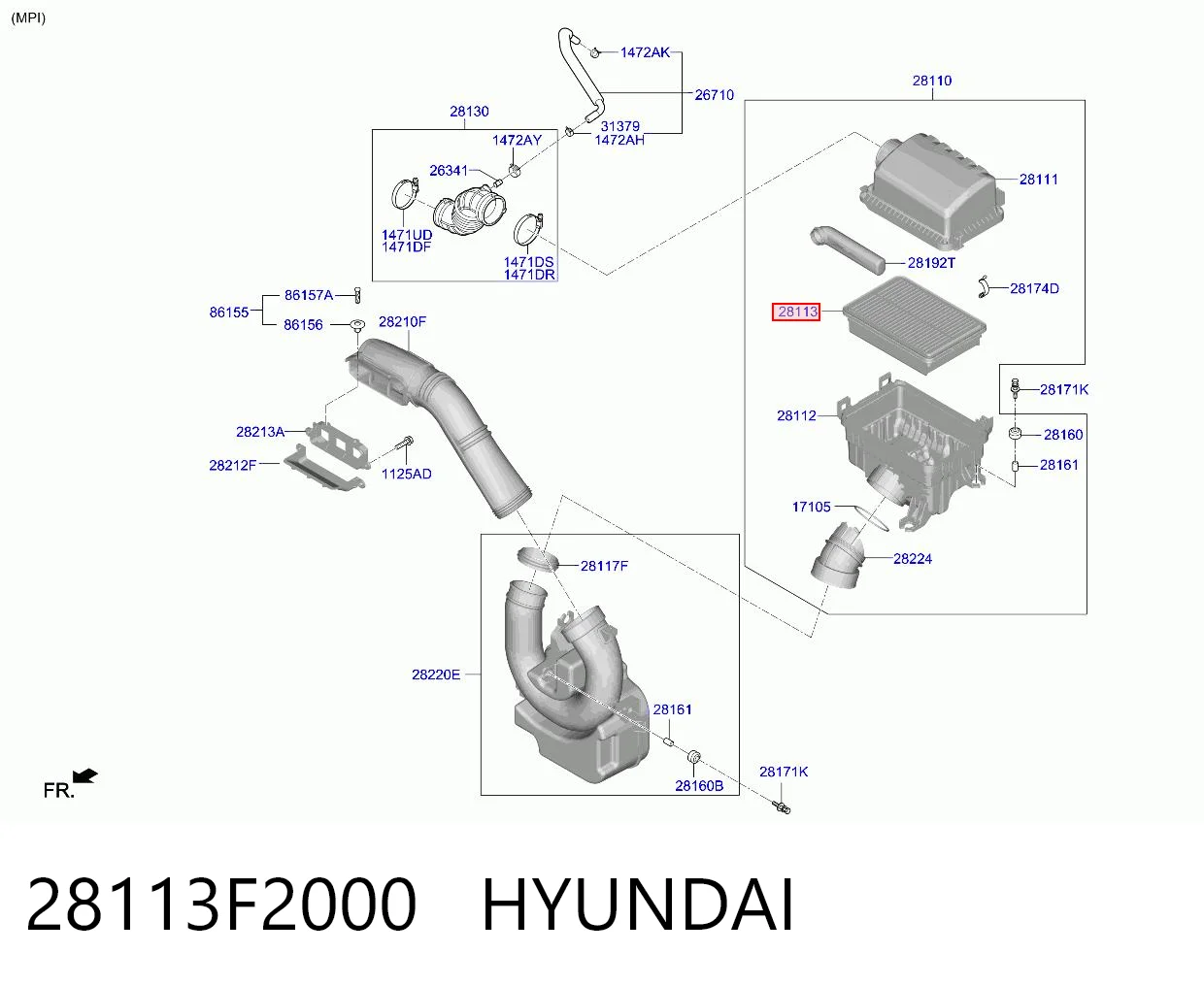 28113F2000 Hyundai/Kia Filtro de aire de motor